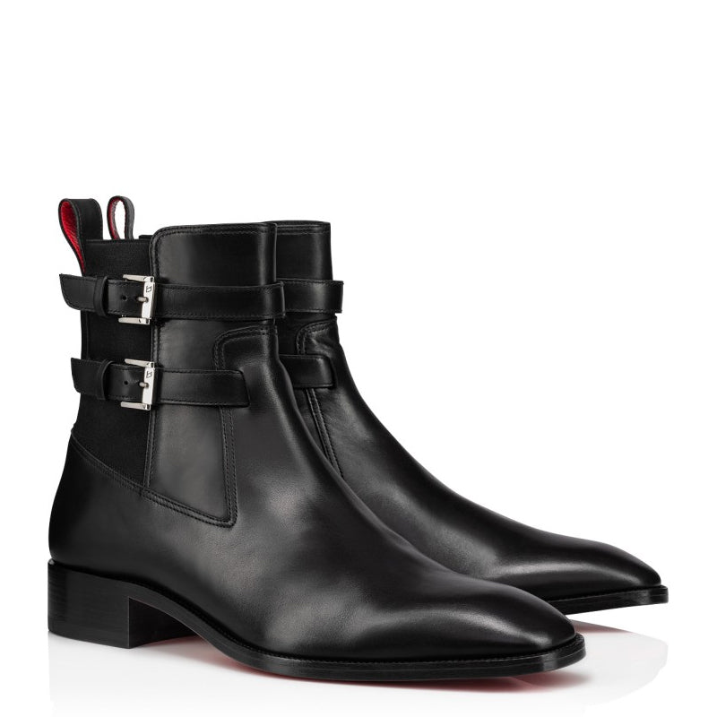 Double Leather Buckle Chelsea High Ankle Boots