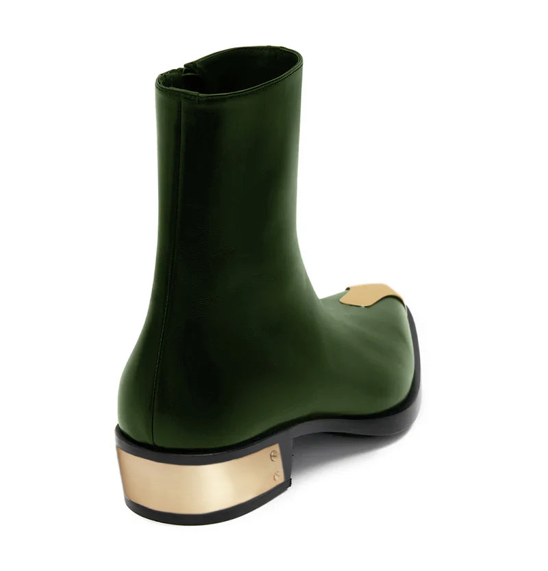 Punk Leather Boots Golden Toe Black Shoe