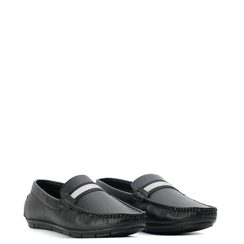 Classic Textured Leather Driving Blue Loafer