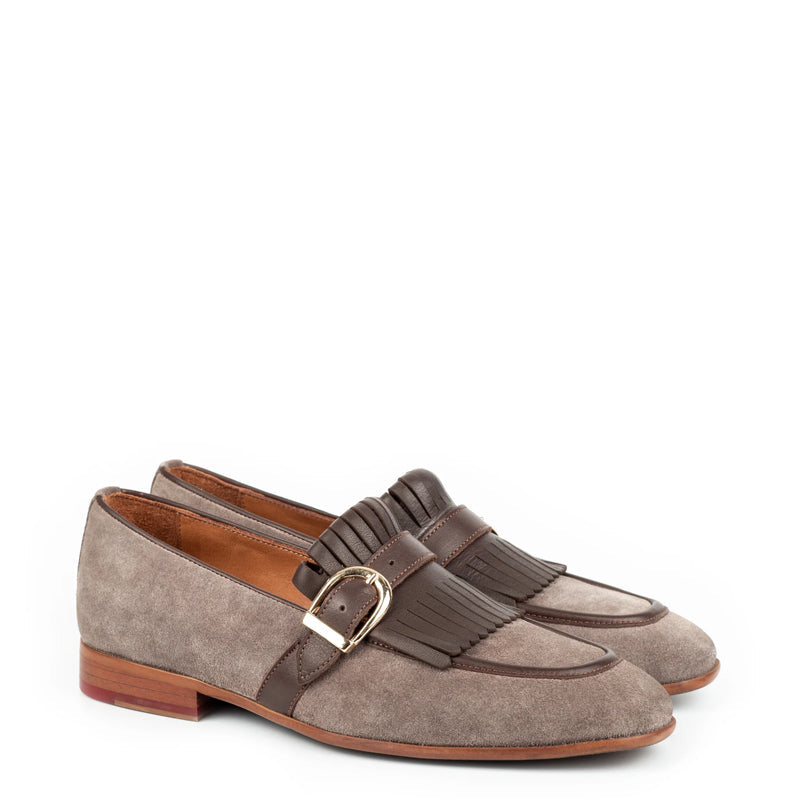 Suede Handmade Leather Single Monk Straps Brown Shoe