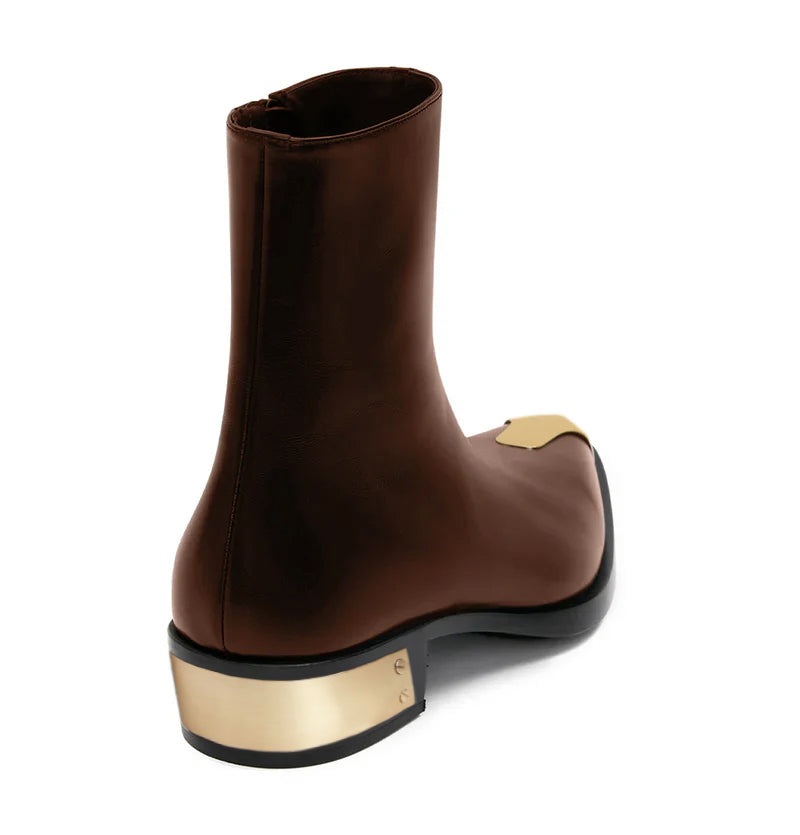 Punk Leather Boots Golden Toe Black Shoe