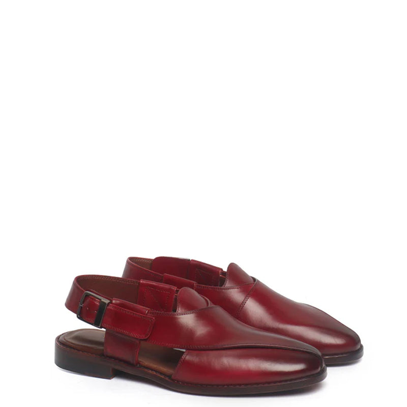 Cross Strap Slip-On Leather Peshawari Burgundy Sandal