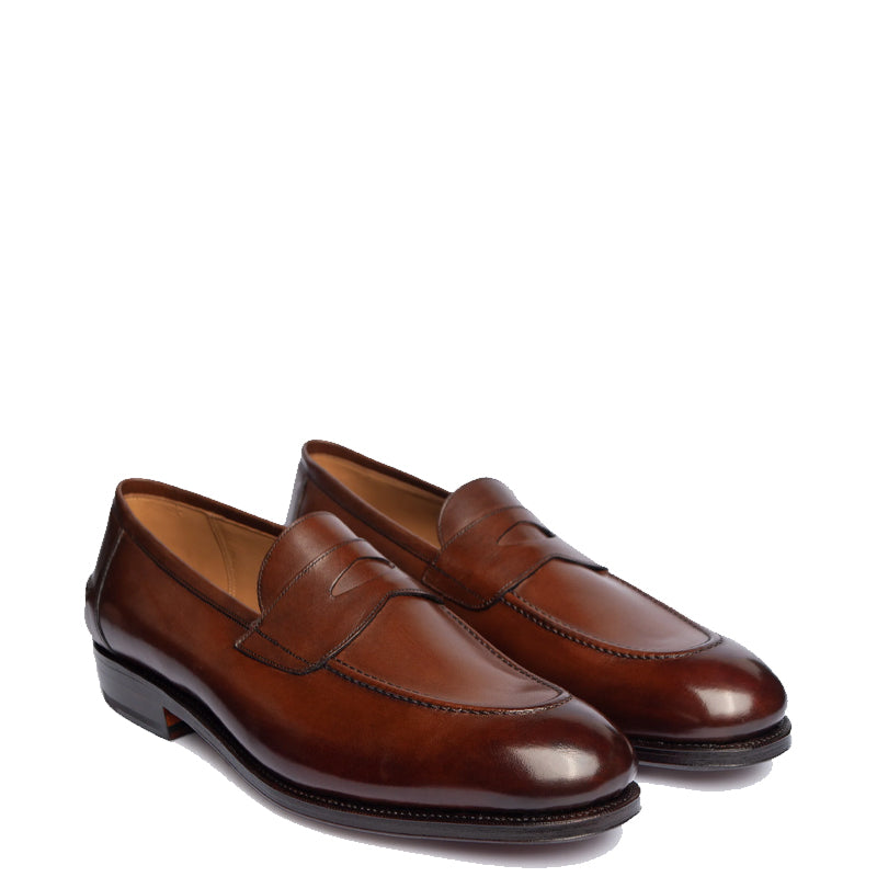 Plain Polished Leather Penny Burgundy Loafer For Men