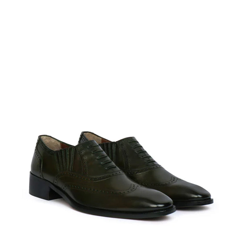 Leather Square Toe Lace-Up Oxford Olive Shoe
