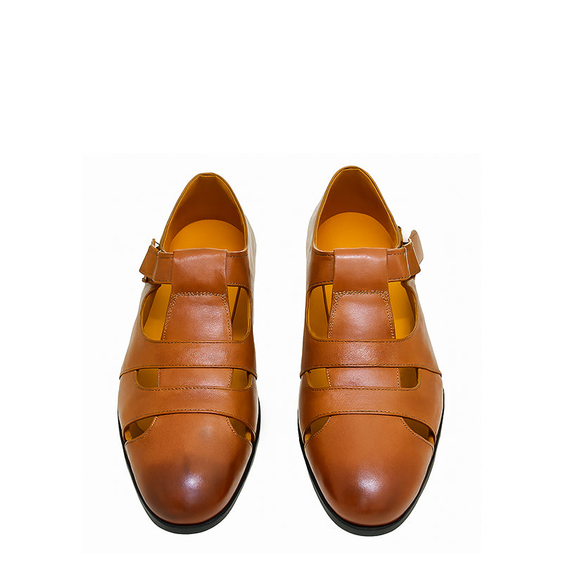 Closed-Toe Black Leather Sandal with Buckle Strap