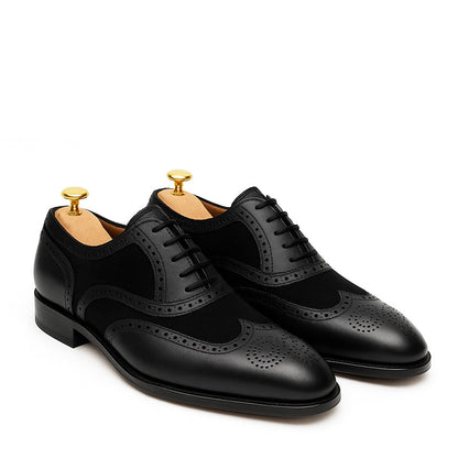 Premium Leather Lace Up Black Dual Textured Oxford Shoes