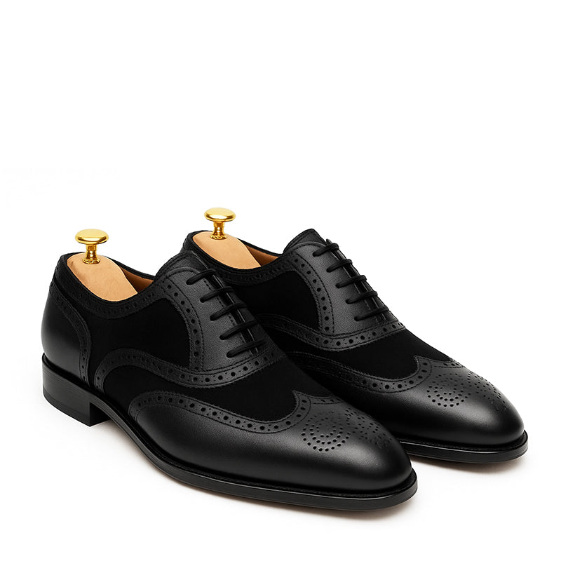 Premium Leather Lace Up Black Dual Textured Oxford Shoes