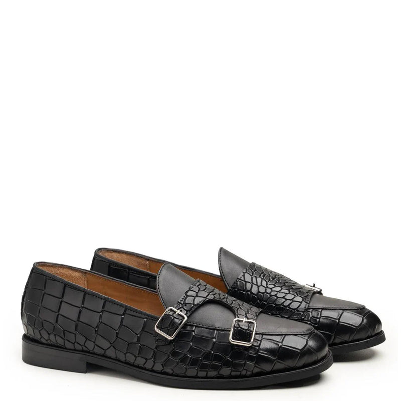 Croc-Embossed Monk straps