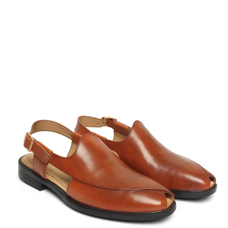 Cross Design Leather Comfort Peshawari Black Sandal