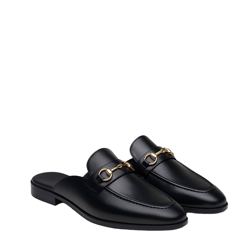 Noir Glide Black Leather Mule