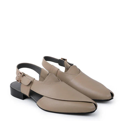 Premium Classic Leather Peshawari Beige Sandals