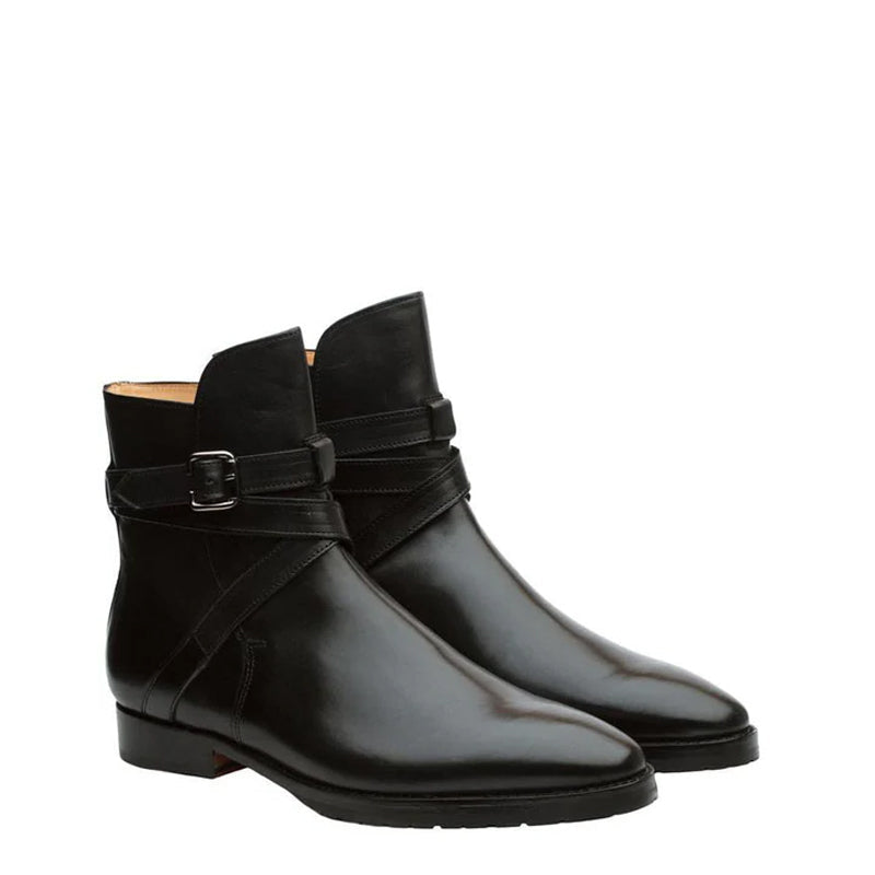 Leather Jodhpuri Chukka Boots With Buckle