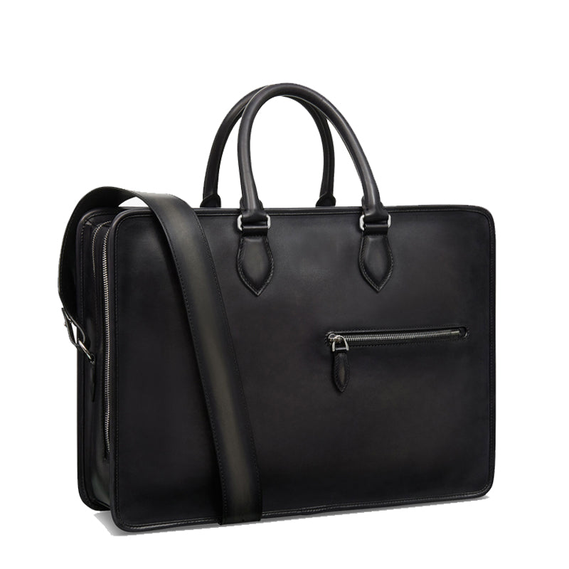 Grained Leather Brown Satchel