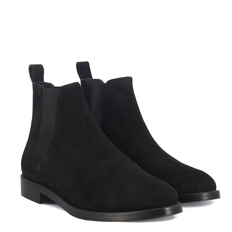 Men Solid Suede Leather Chelsea Boot Black