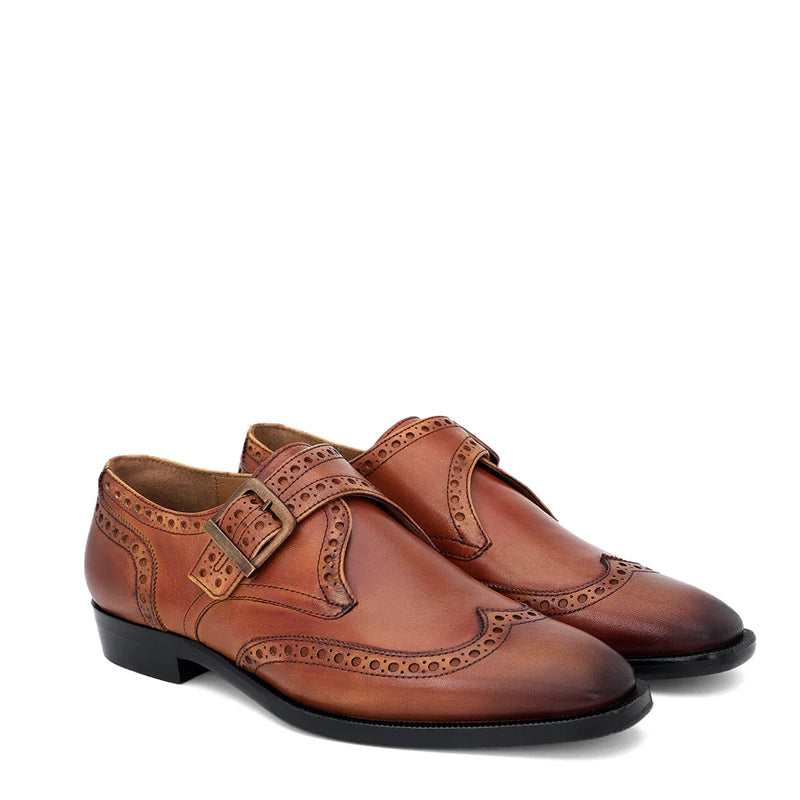 Leather Single Monk Strap Burgundy Shoe For Men