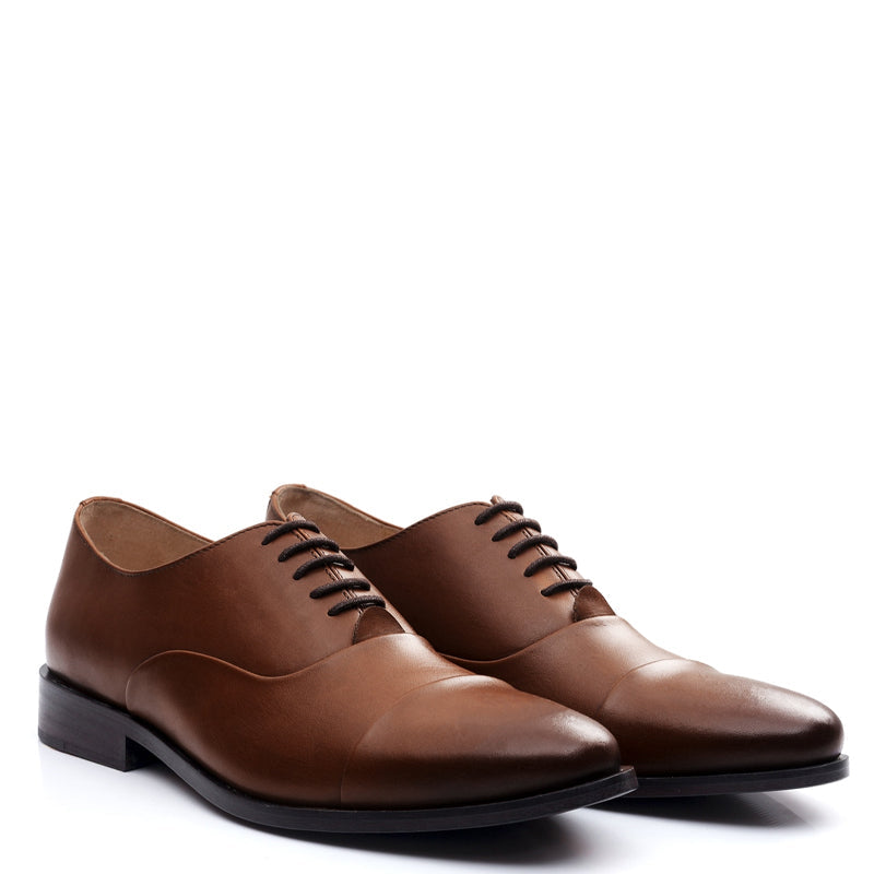 Polished Leather Captoe Plain Oxford Shoe Dark Brown