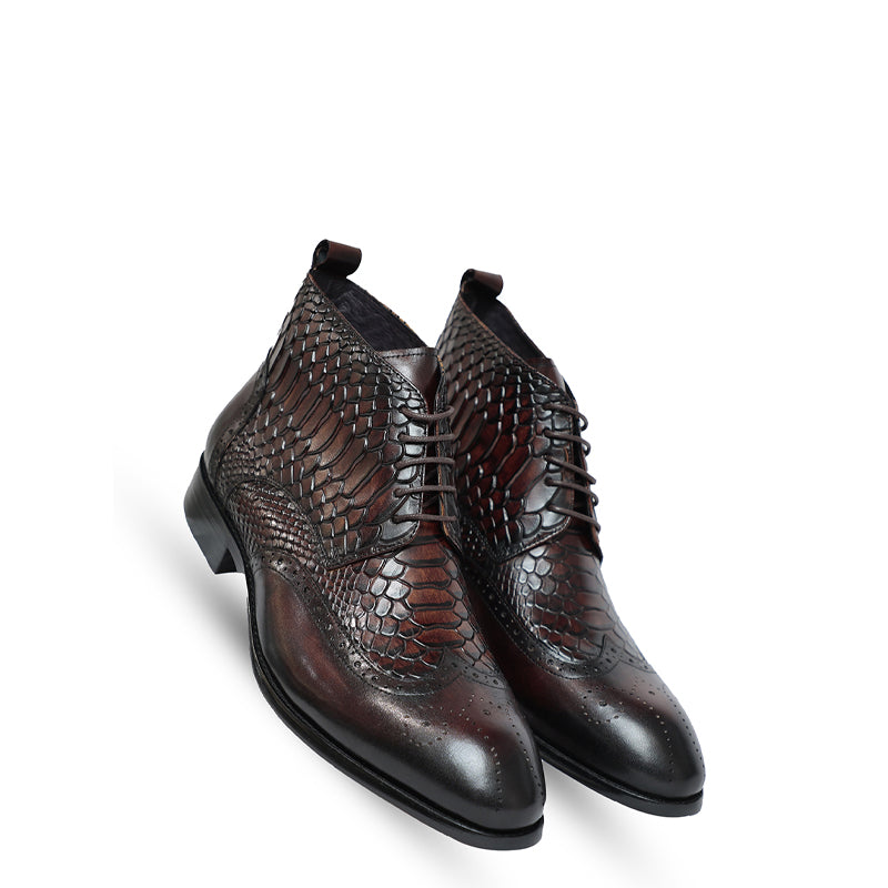 Men Croco Handmade Leather Stylish Ankle Boot Brown