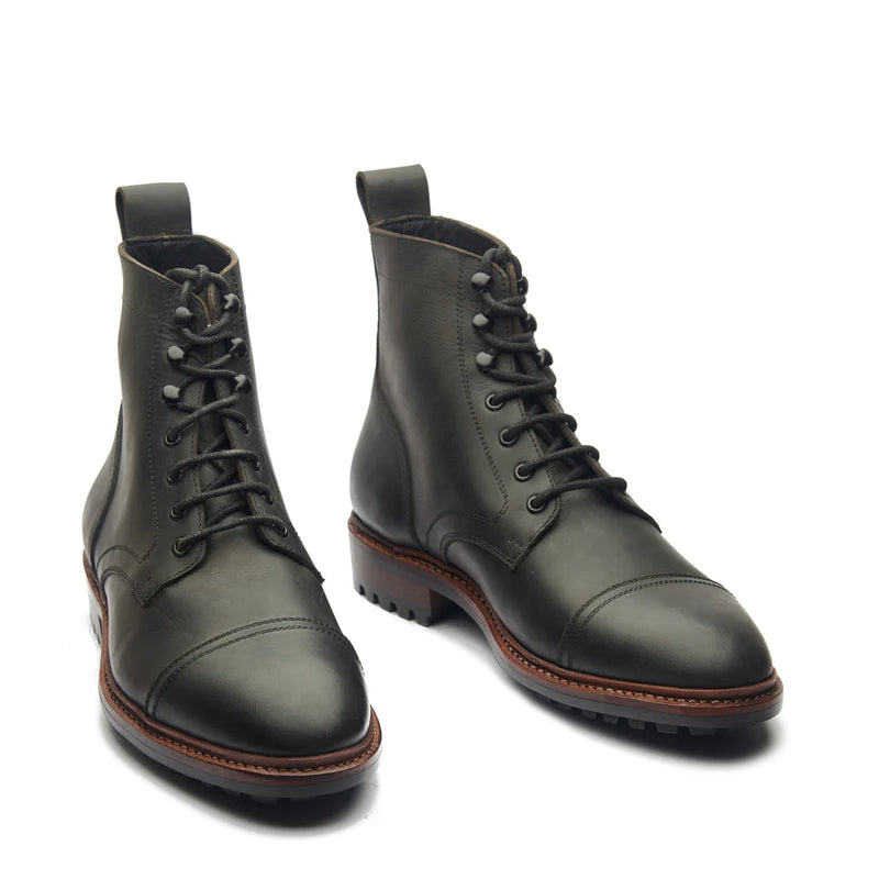 Premium Leather Lace-Up Cap-Toe Derby Boot Brown