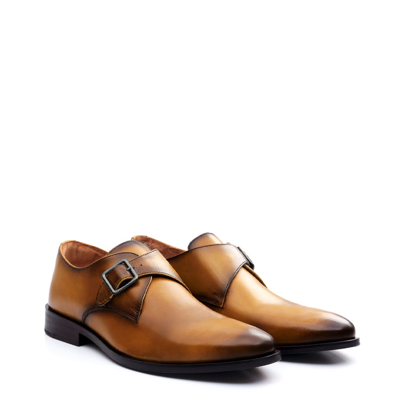 Premium Single Monk Strap Leather Tan Shoe For Men