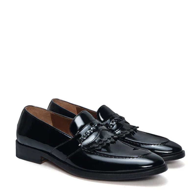 Pure Solid Leather Blue Loafer With Fringe