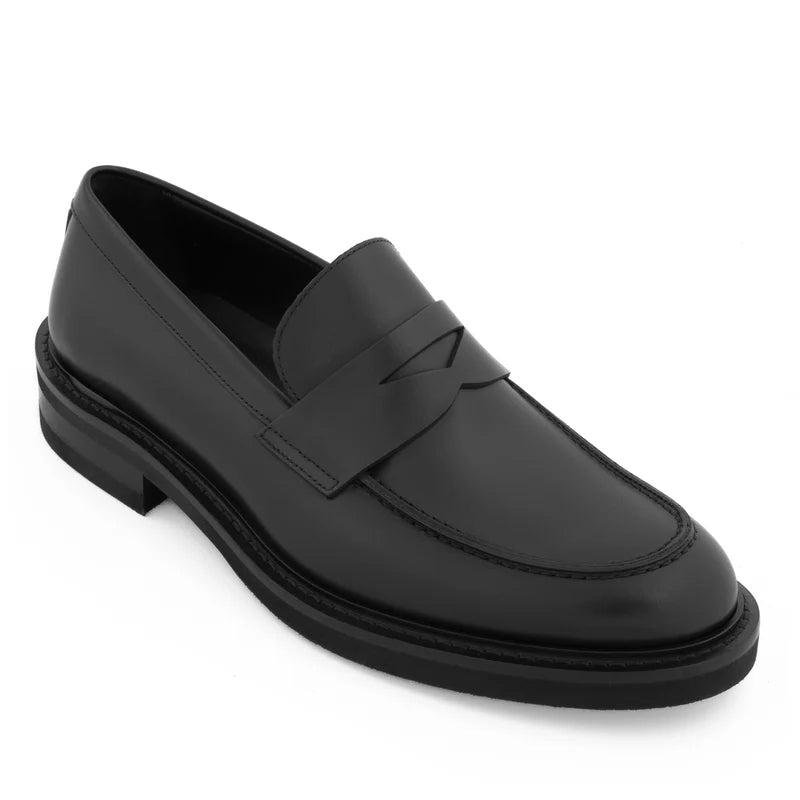 Men Classic Penny Solid Brown Leather Loafers