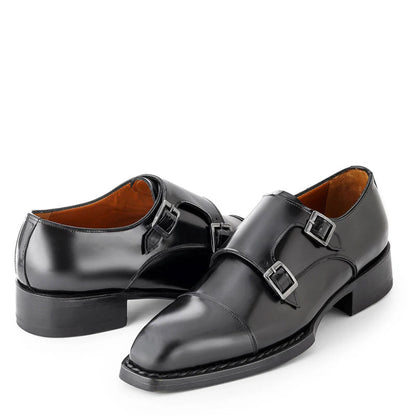 Men Cap-Toe Leather Double Monk Straps Shoes