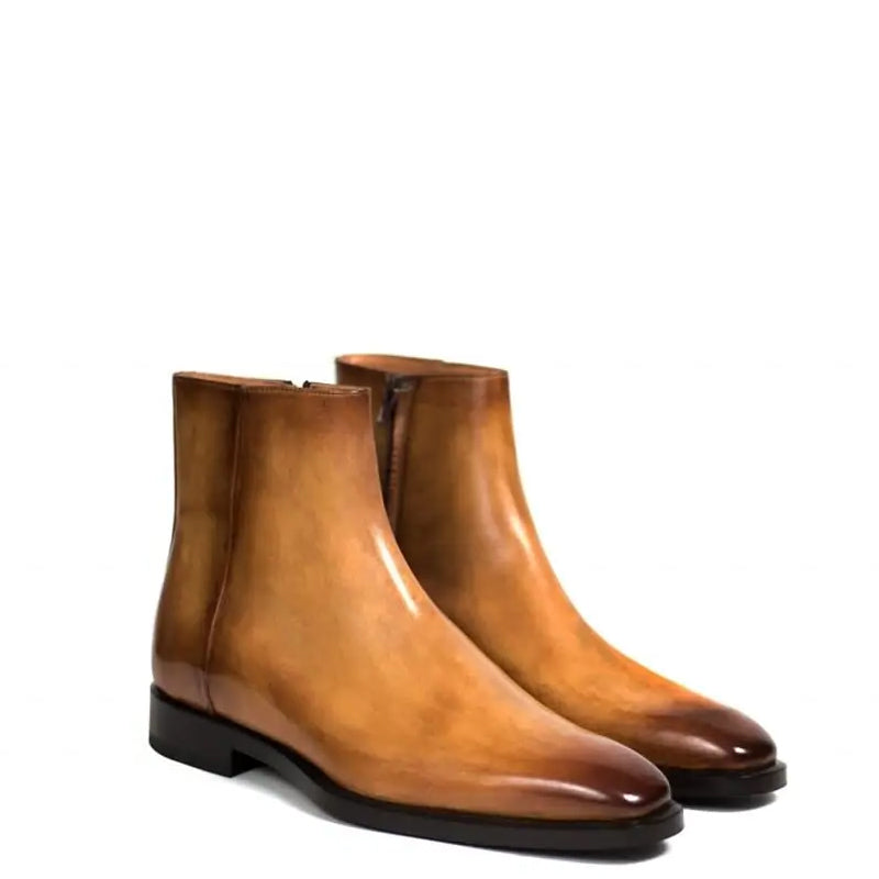 Men Solid Shiny Leather Side-Zipper Black Boot