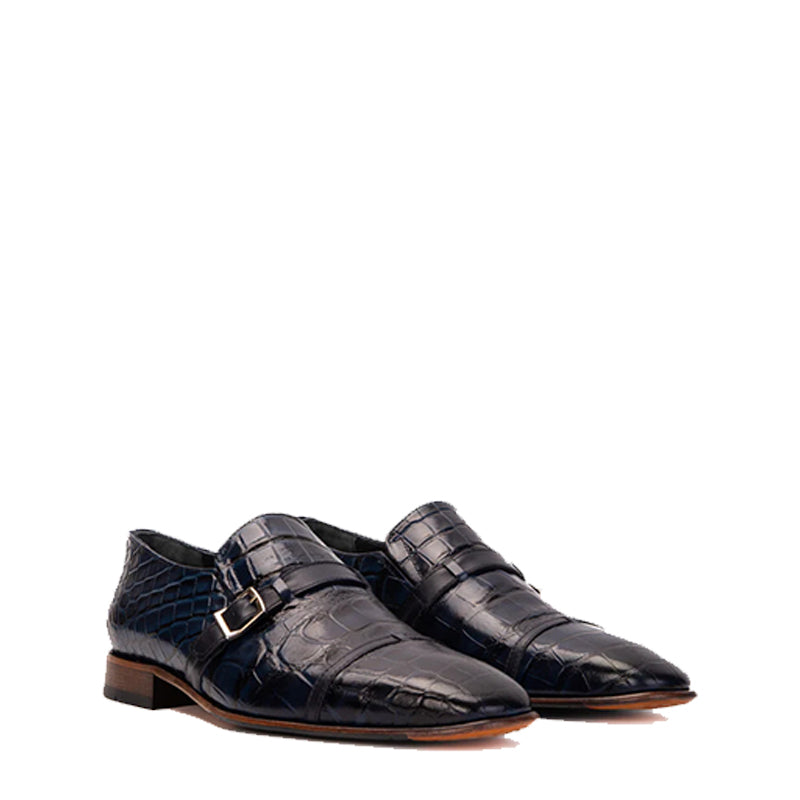 Wine Leather Single Monk Strap Cap Toe Men Shoe