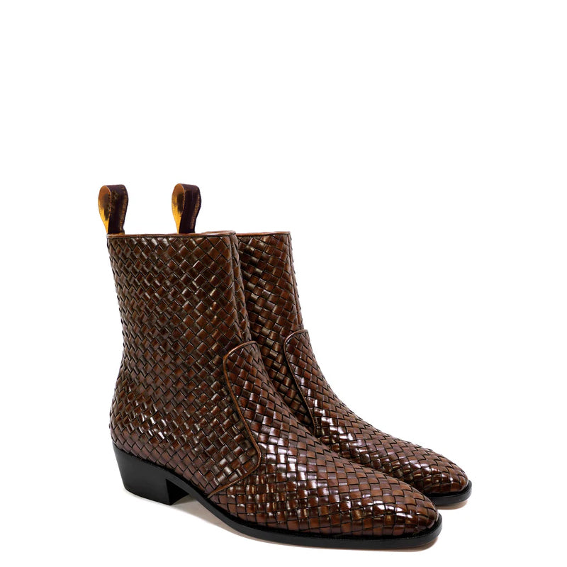 Premium Handwoven Leather Chelsea Cuban Brown Boot