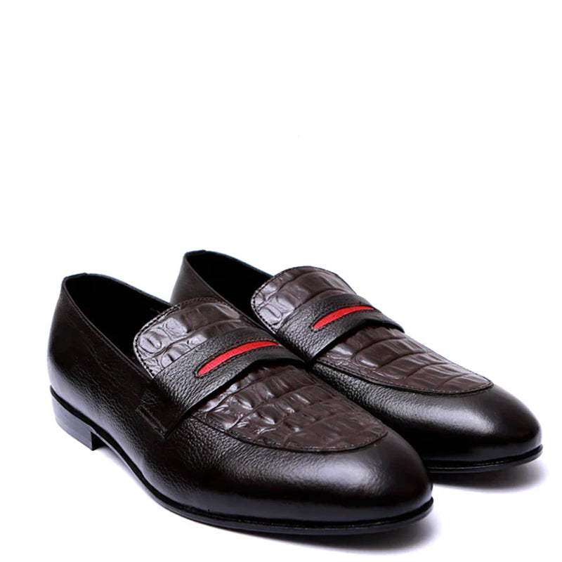 Men Croc Leather Loafer With Red Strap