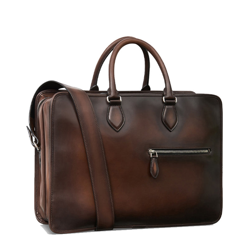 Grained Leather Burgundy Satchel