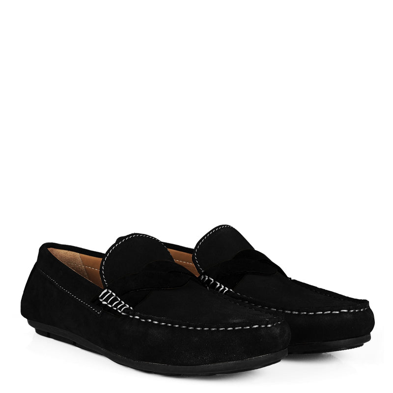 Penny Suede Cross Strap Leather Brown Loafer