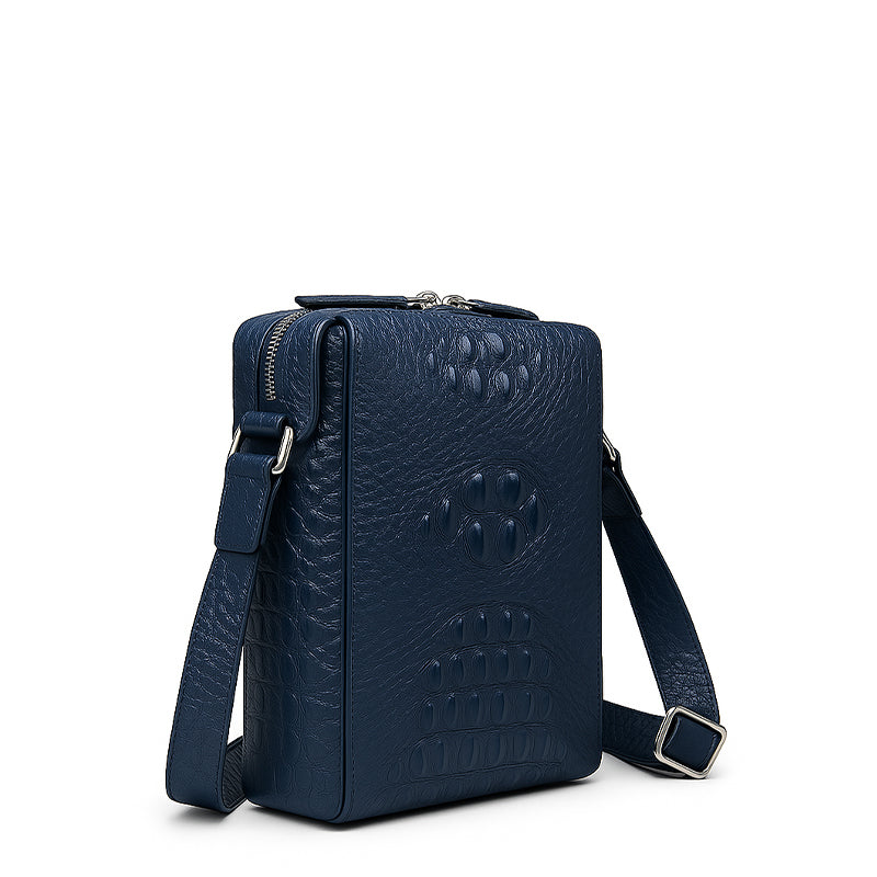 Men's Italian Crocodile Leather Blue Side Bag