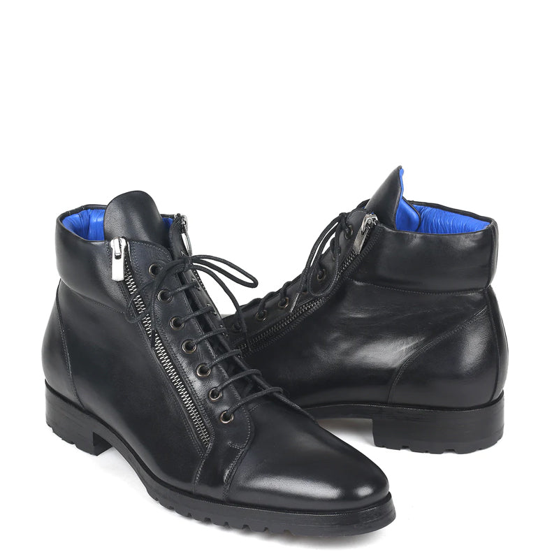 Men Custom Handmade Leather Side Zipper Ankle Boot Black