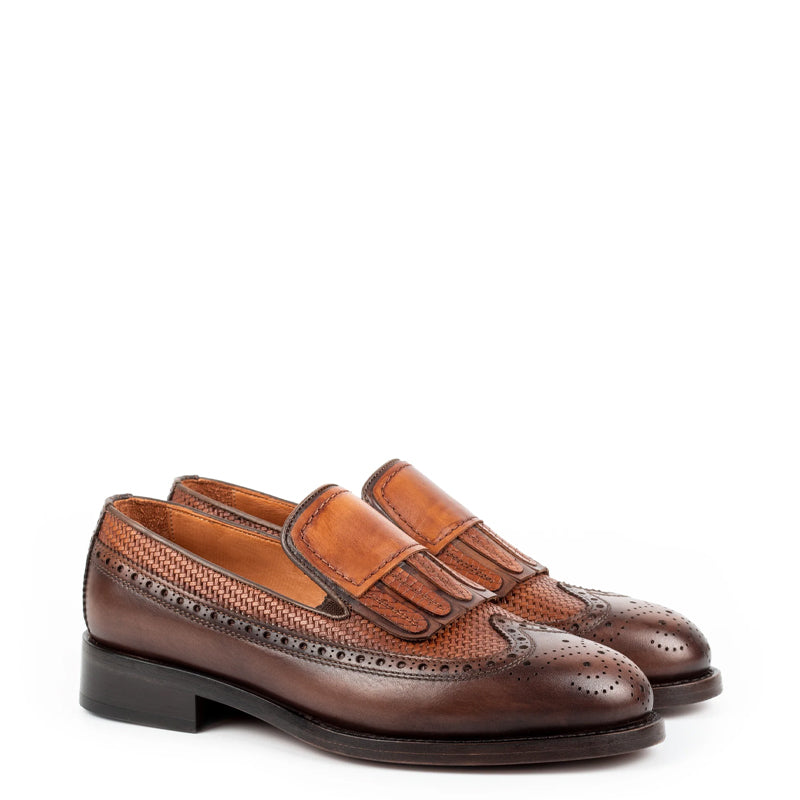 Men Premium Wingtip Leather Loafer Tan