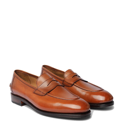 Polished Plain Leather Penny Brown Loafer For Men