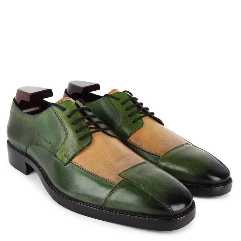 Luxury Stylish Patina Triple Tone Leather Derby Shoe Green