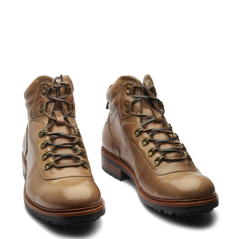 Leather Lace-Up Mid Top Ankle Cognac Boot For Men