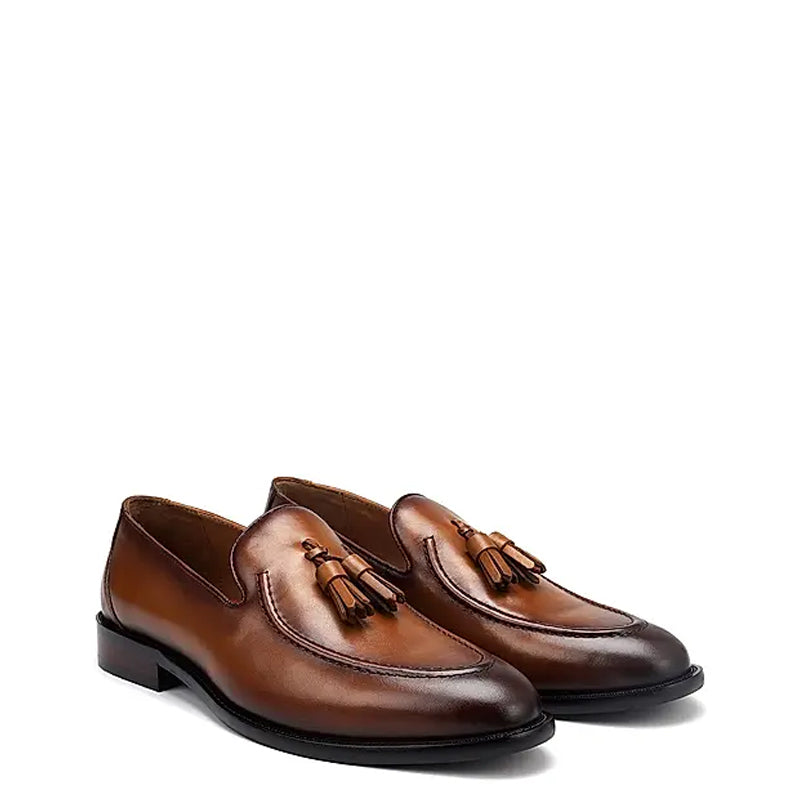 Pure Solid Leather Tassel Burgundy Loafer