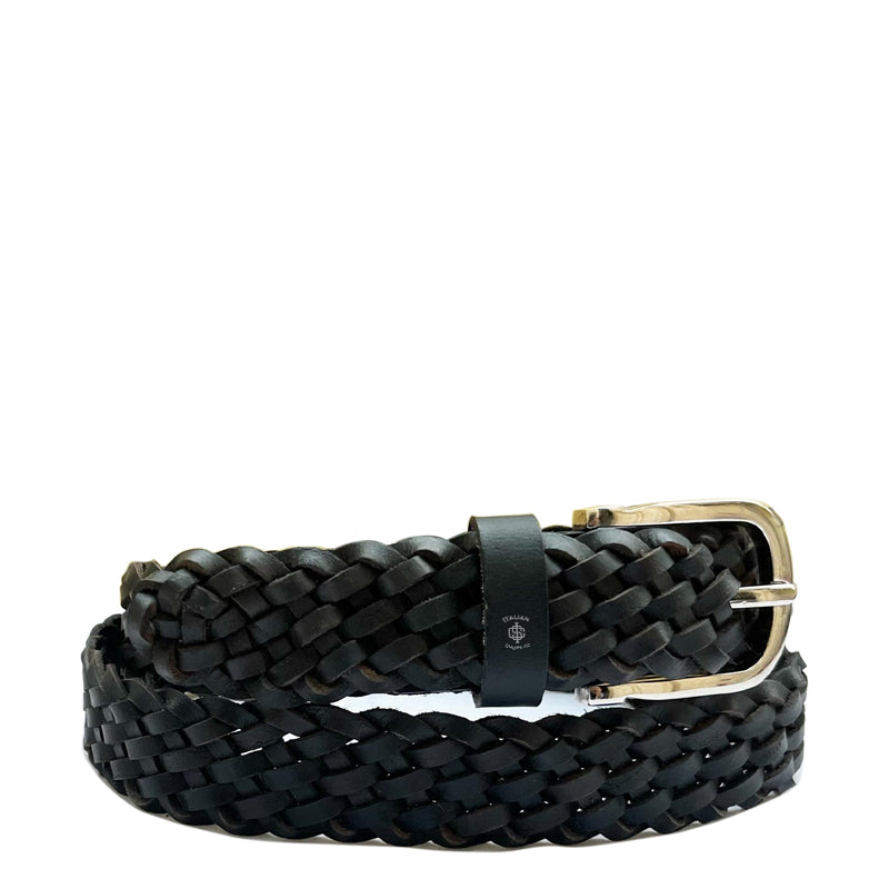 Pliancy Leather Braided Belt Black Natural
