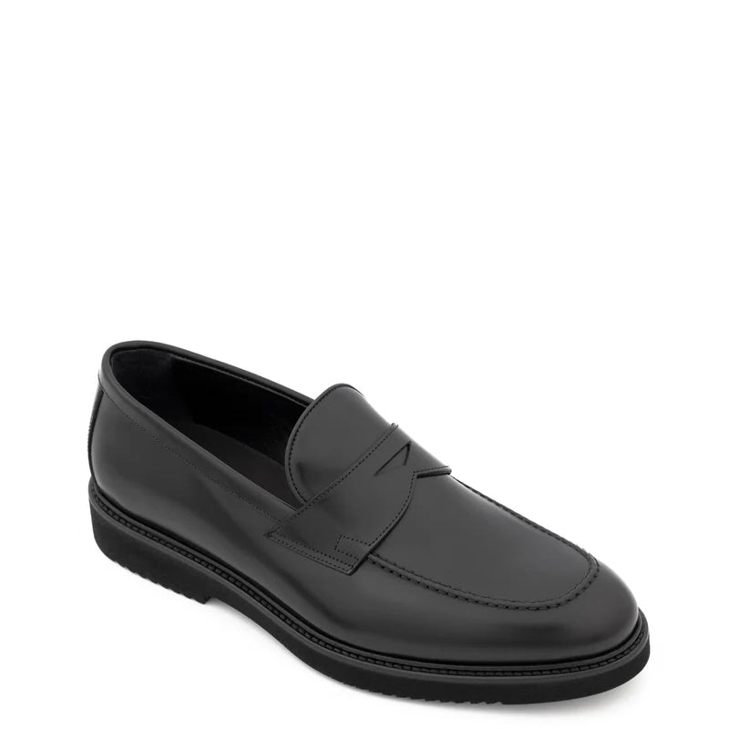 Embossed Casual Penny Leather Black Loafer
