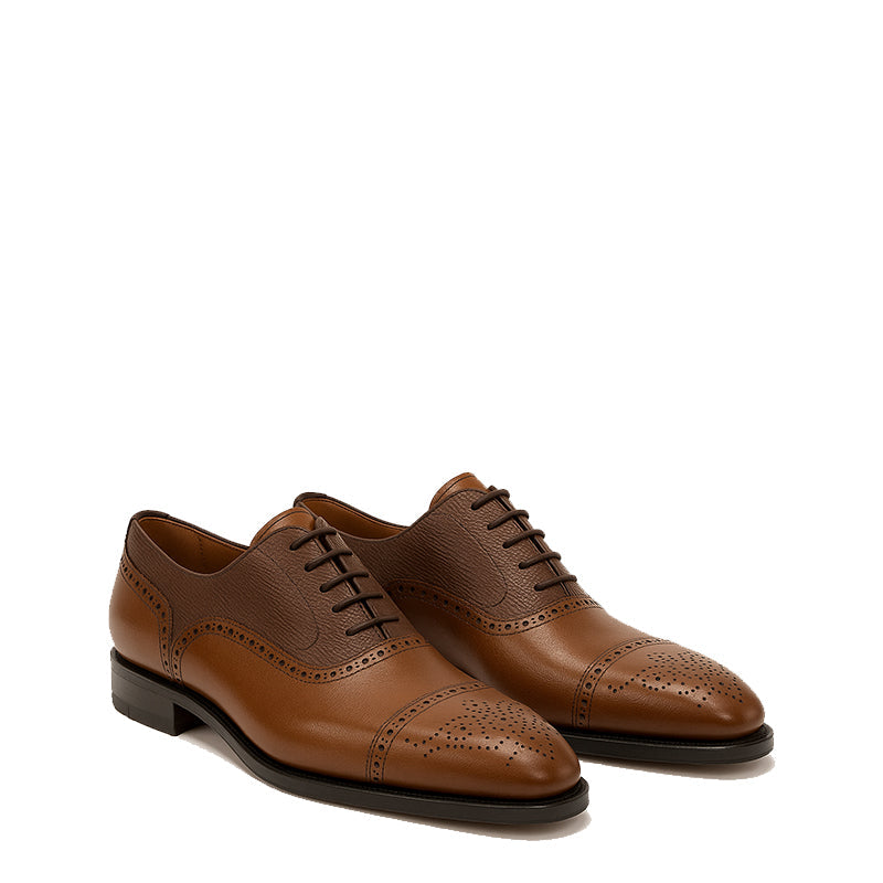 Premium Leather Lace Up Brown Dual Textured Oxford Shoes