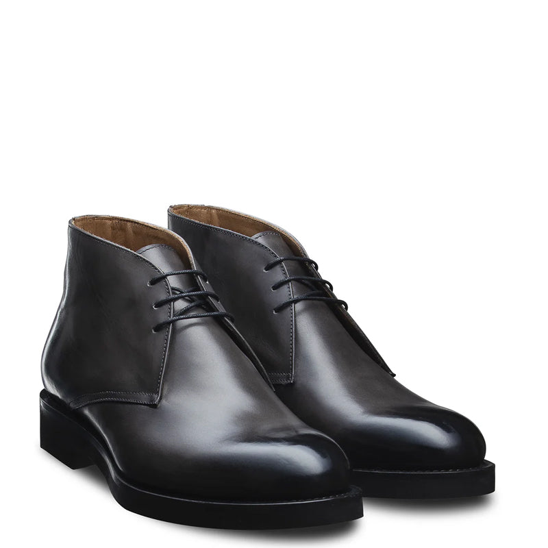 Men Classic Plain Italian Leather Chukkas Boot Black