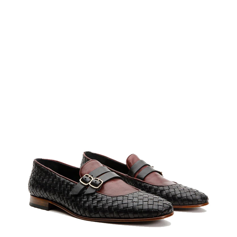 Brown Double Monk Strap Woven  Men Shoe