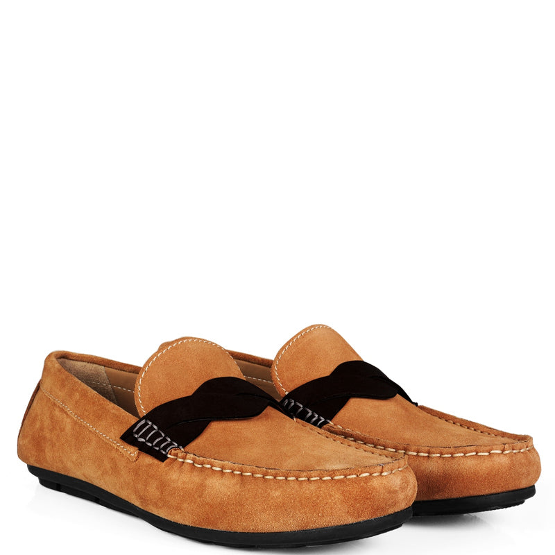 Penny Suede Cross Strap Leather Brown Loafer