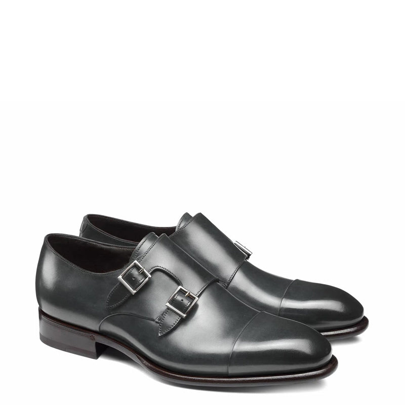 Leather Double Monk Strap Men Shoes