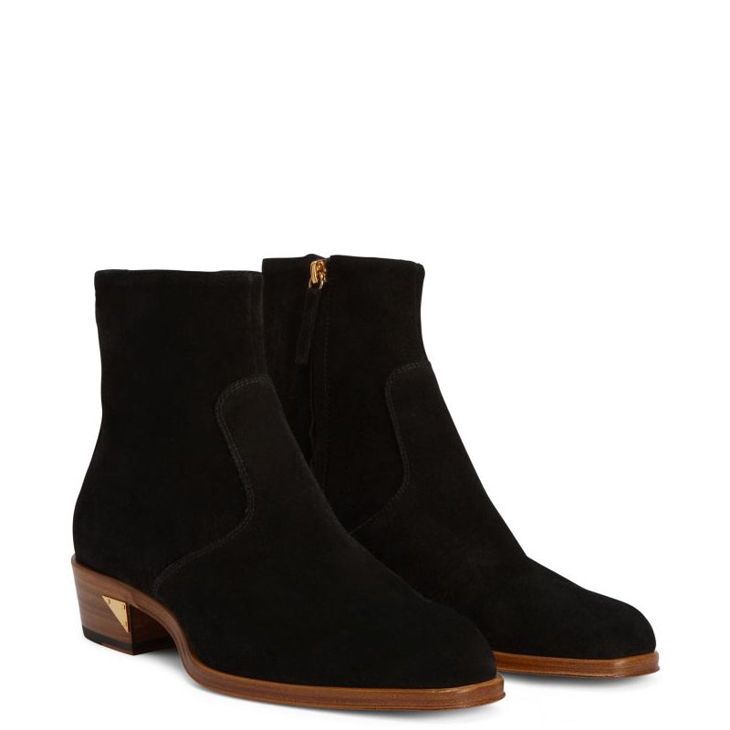 Handmade Suede Leather Side Zipper Ankle Black Boot