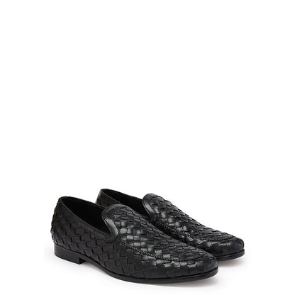 Men Woven Textured Handmade Pure Leather Brown Loafer