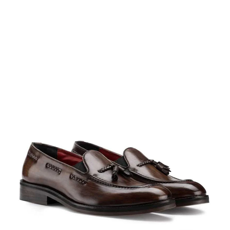 Pure Leather Classic Side-Lacing Brown Tassel Loafer