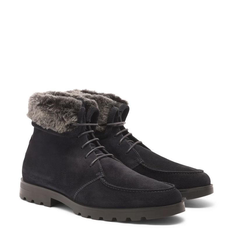 Men Suede Leather Ankle Boots With Fur-Trim